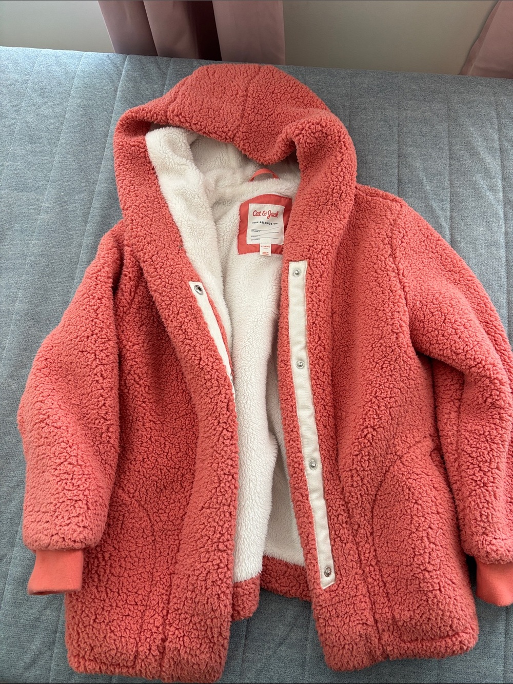 Cat & Jack Coral Sherpa Hooded Coat with Cream Lining